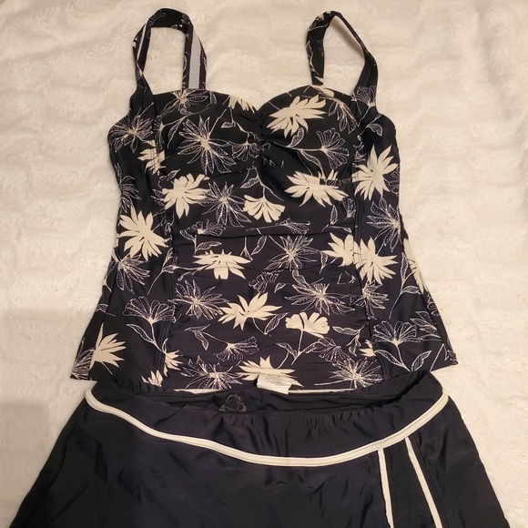 Ecoswim 2 piece navy tropical floral bathing suit sz 10 - Picture 1 of 3